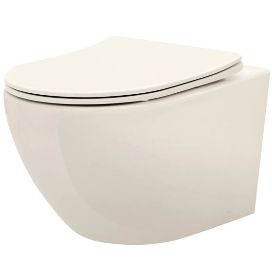 REA Vägghängd Toalettstol CARLO MINI RIMLESS Beige, 49,5x37x32cm