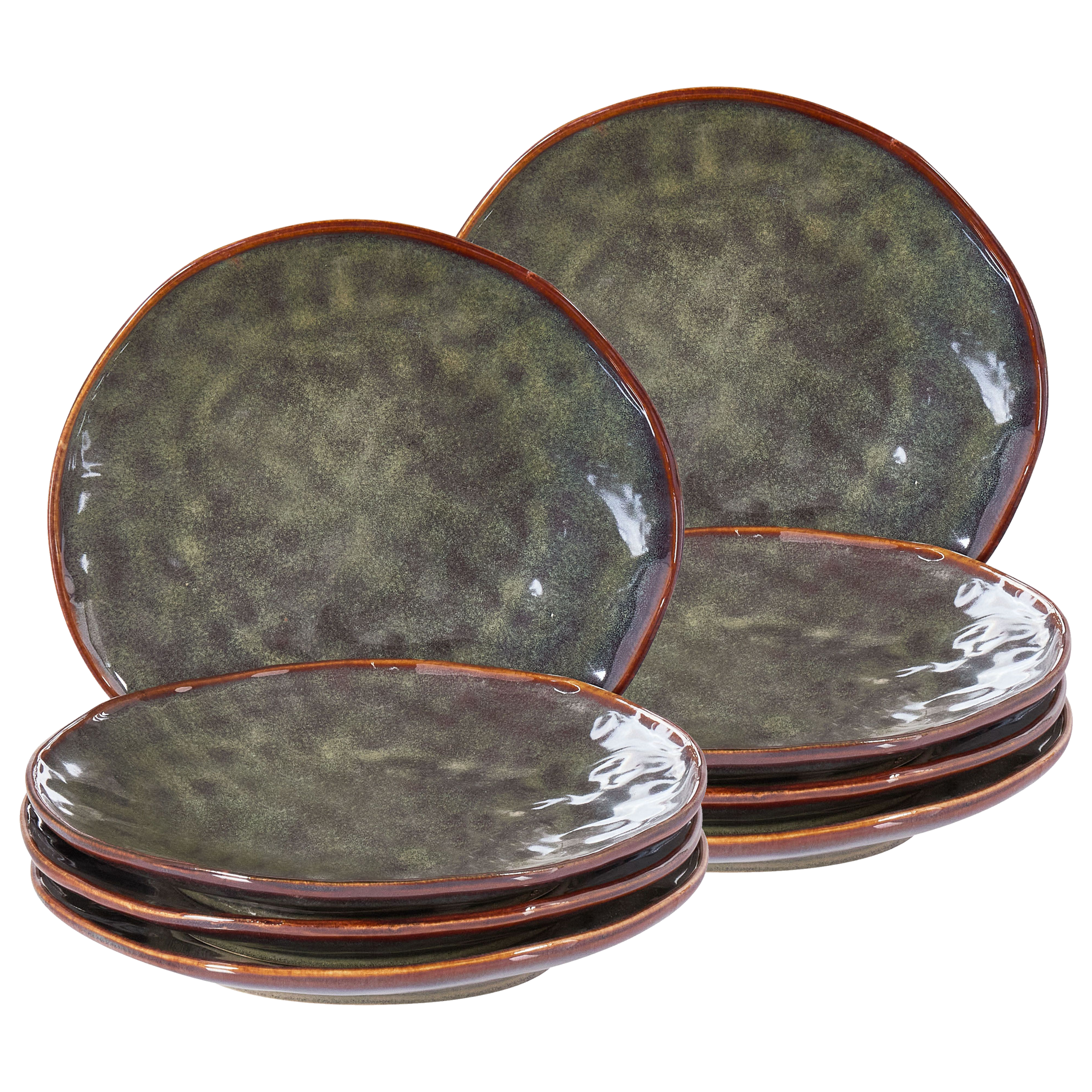 Set med 8 assietter THYME Stengods Mörkgrön 22 cm