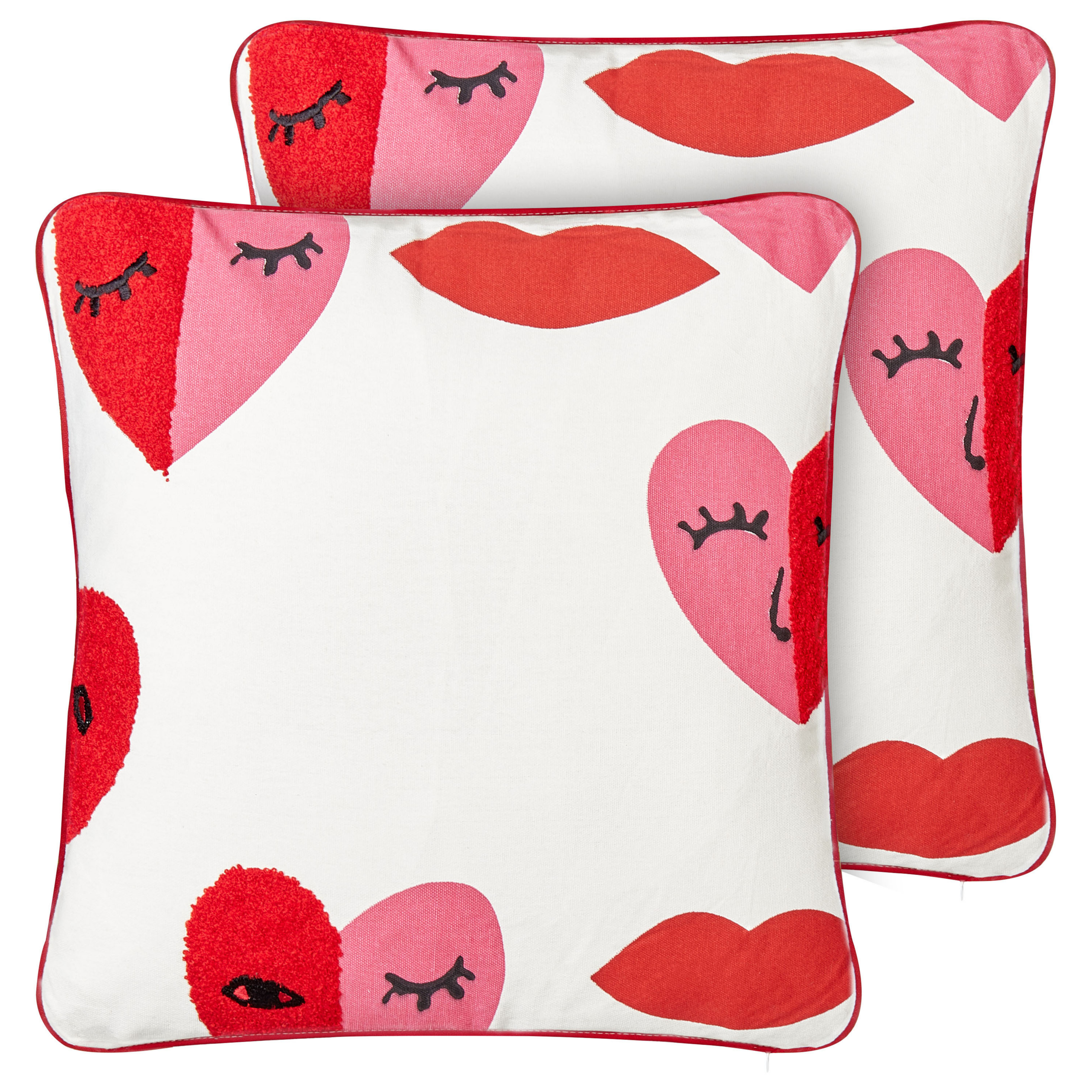 Set med 2 prydnadskuddar PERIWINKLE 45 x 45 cm Bomull Vit Hjärtmönster