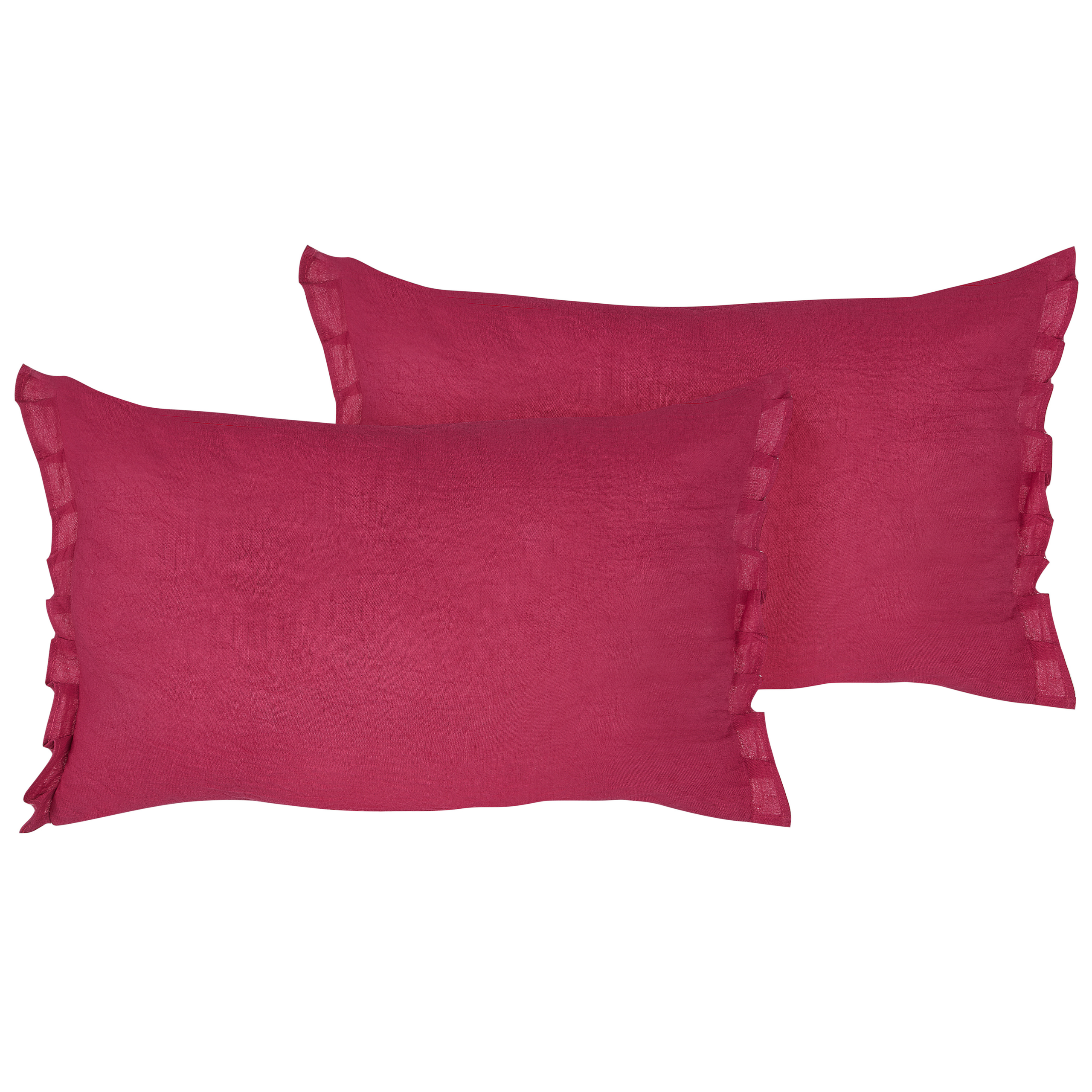 Set med 2 prydnadskuddar SASSAFRAS 30 x 45 cm Linne Vinröd Monokromt