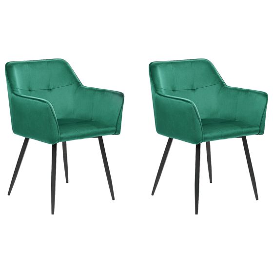 Set med 2 matstolar JASMIN Sammet Smaragdgrön
