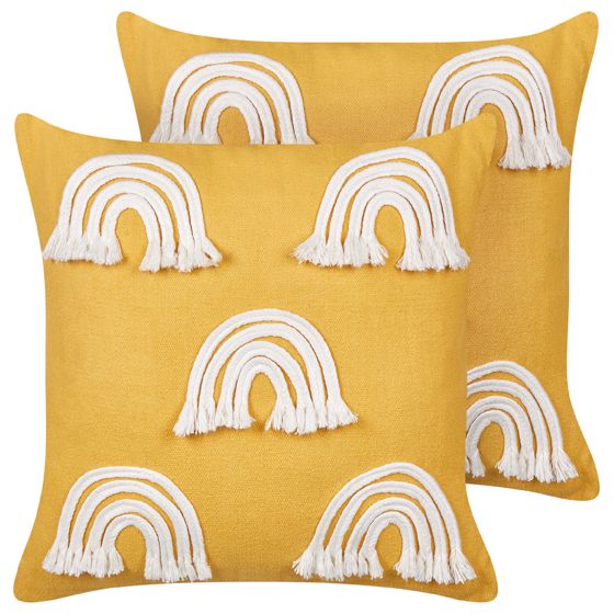 Set med 2 prydnadskuddar LEEA 45 x 45 cm Bomull Gul