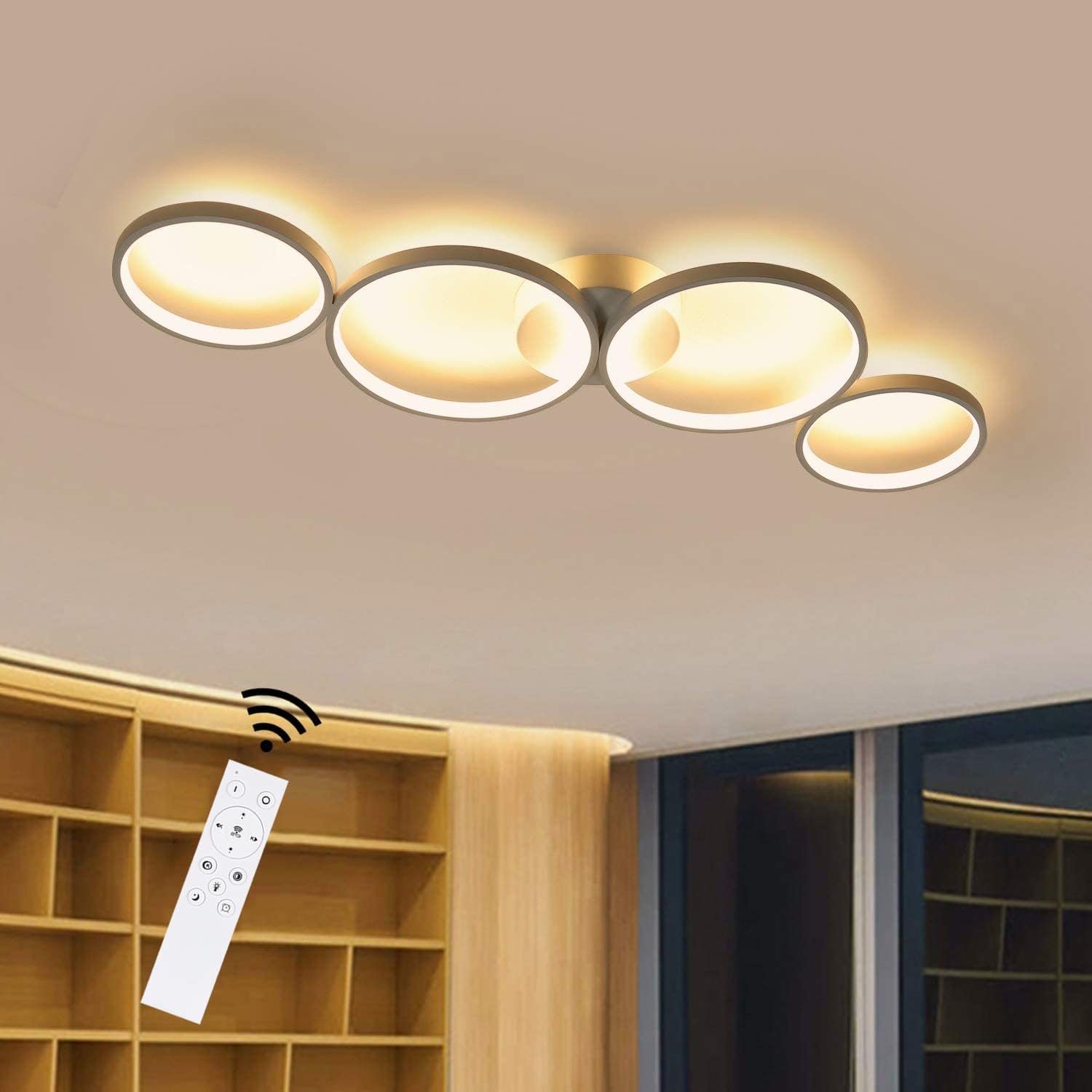 NETTLIFE dimbar LED-taklampa, 55W modern vit rund, ringformad Med fjärrkontroll, 88 cm för sovrum, vardagsrum