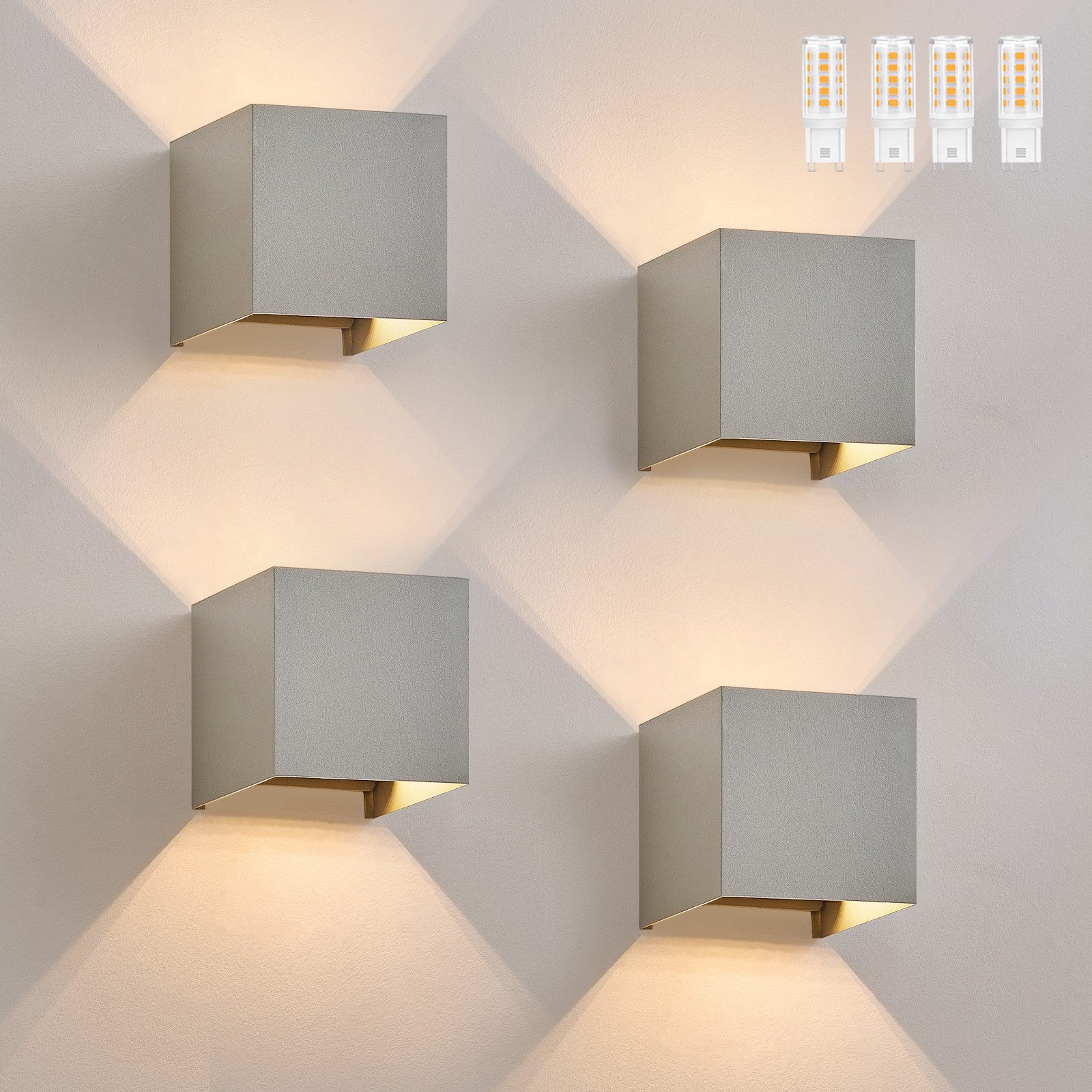 NETTLIFE 4 LED - utomhusvägglampset, varmvit IP65, antracit, för hemmet, trapphus