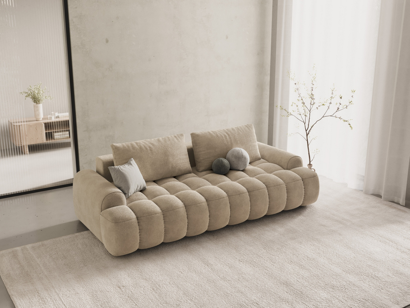 Cosmopolitan Design sammetsbäddsoffa med förvaring, "Linz", 4-sits, 250 × 100 × 84 cm, Vogue, svarta plastben