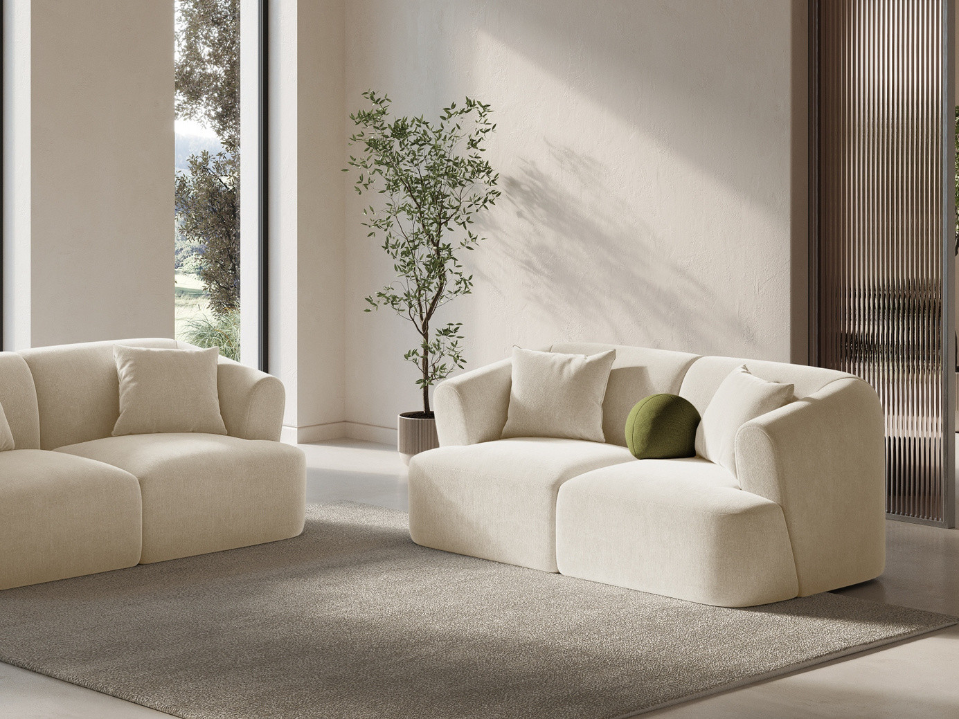 Cosmopolitan Design sammetsmodulsoffa, "Campi", 2-sits, 180 × 90 × 70 cm, Vogue, svarta plastben