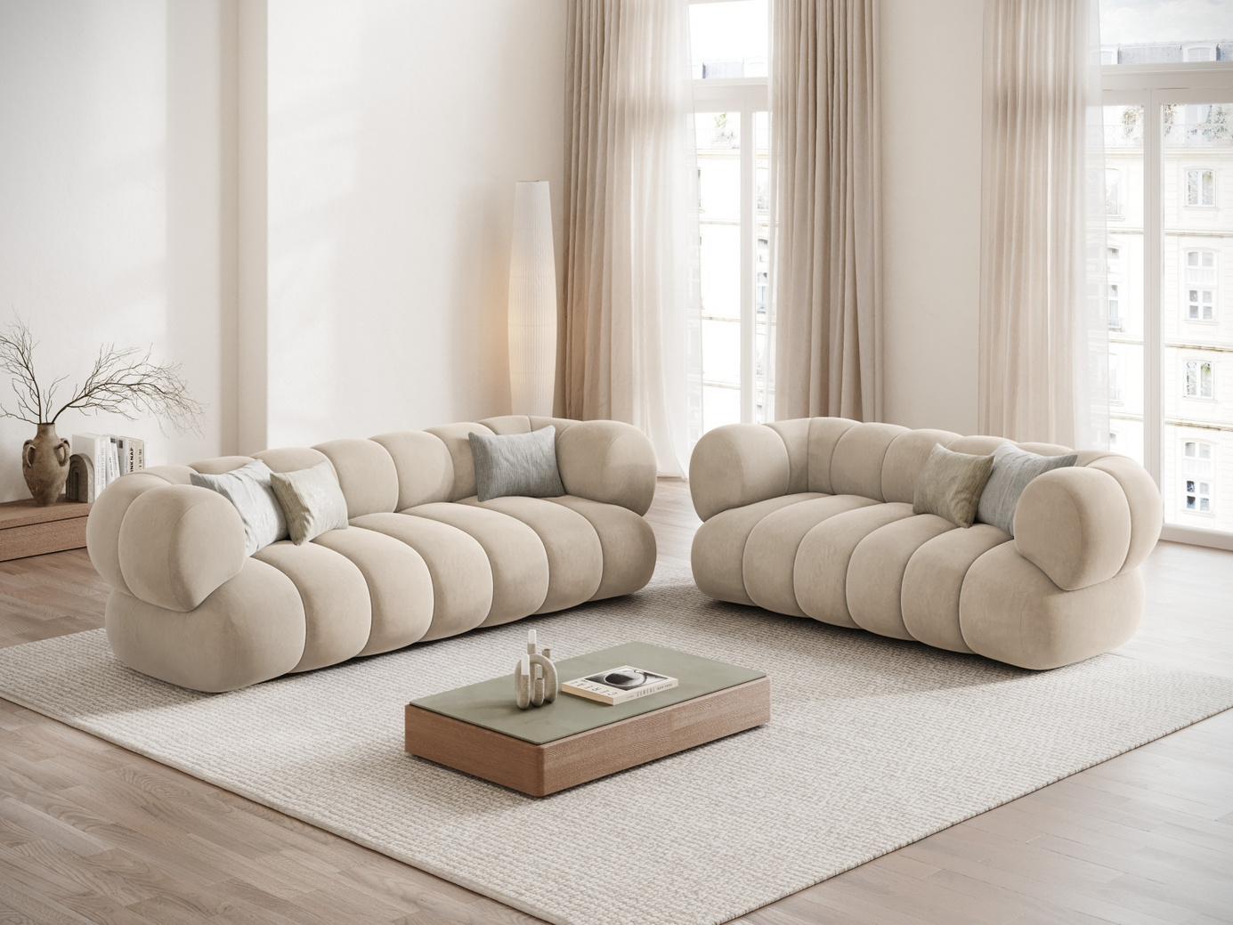 Cosmopolitan Design sammetssoffa, "Koge", 2-sits, 180 × 95 × 70 cm, Vogue, svarta plastben