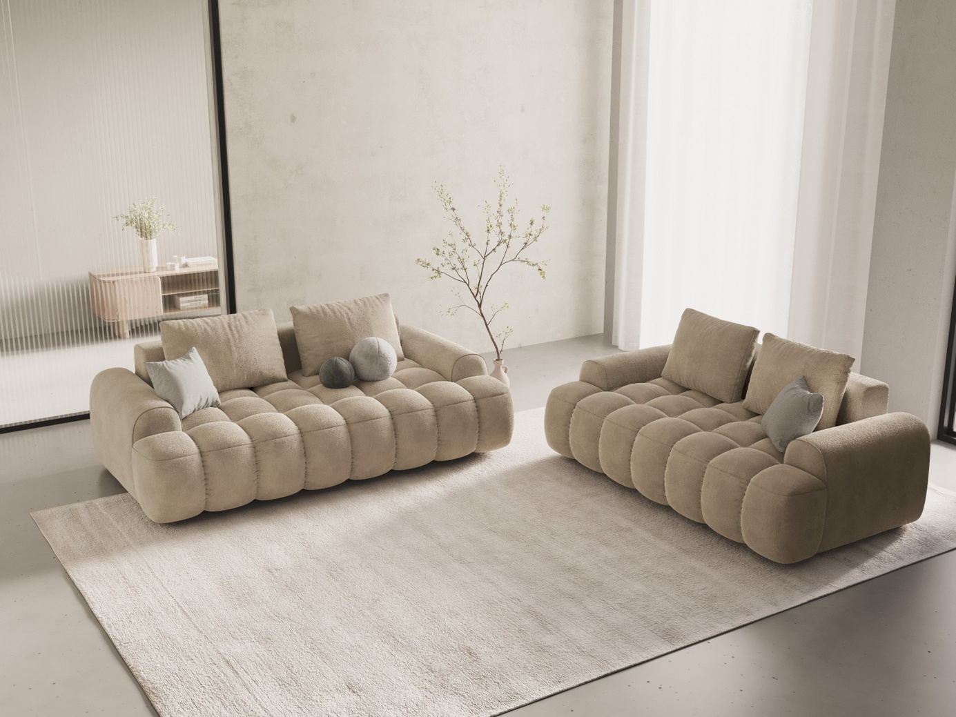 Cosmopolitan Design sammetssoffa, "Linz", 2-sits, 175 × 100 × 84 cm, Vogue, svarta plastben