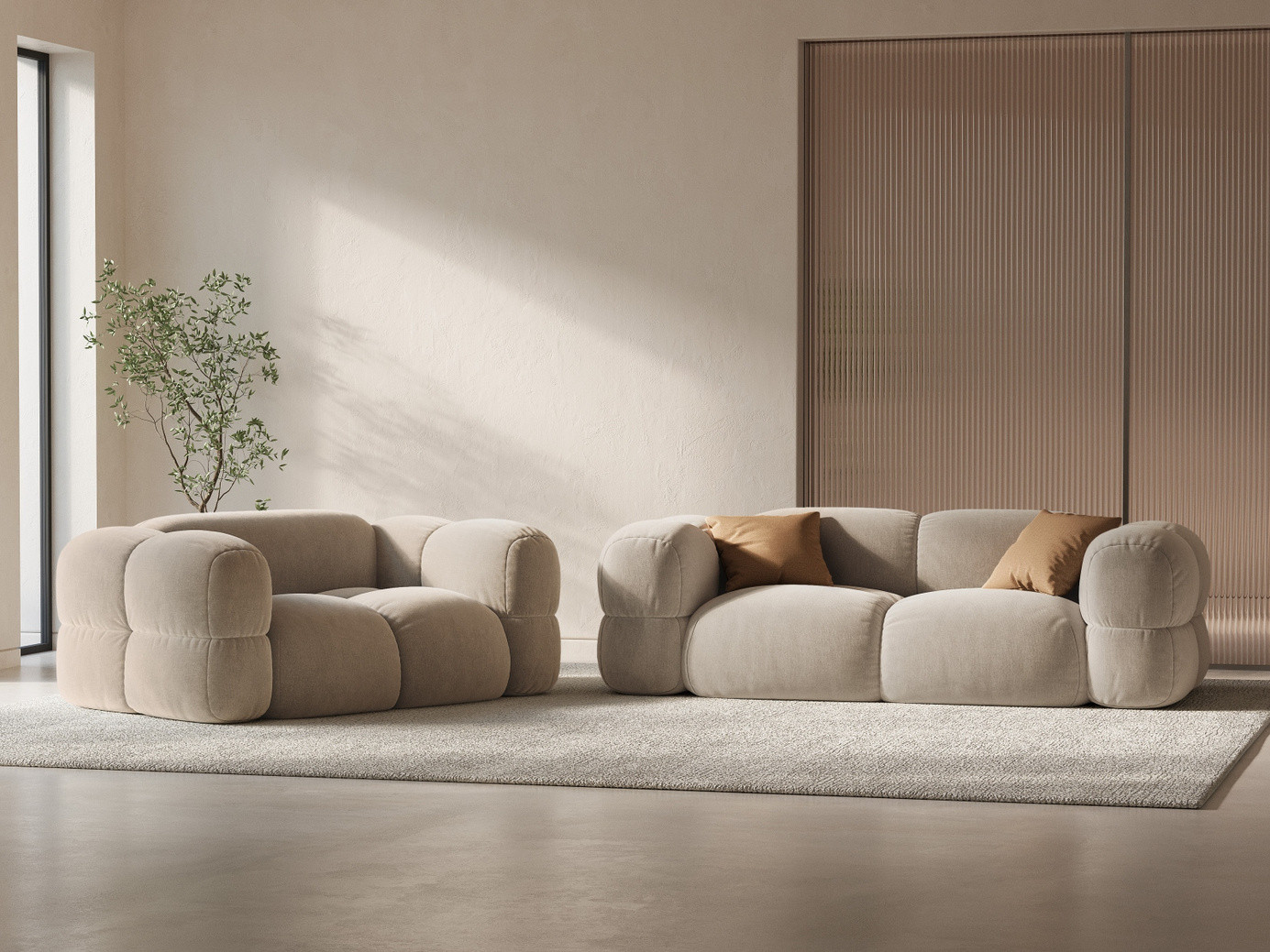 Cosmopolitan Design sammetssoffa, "Loretto", 2-sits, 180 × 100 × 68 cm, Vogue, svarta plastben