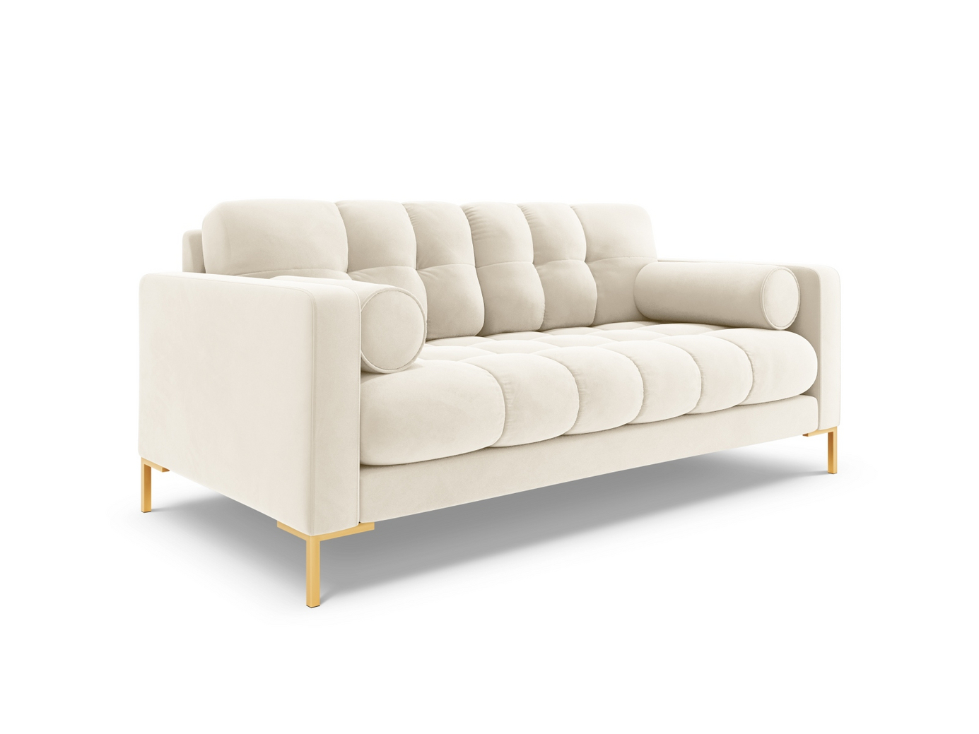 Cosmopolitan Design sammetssoffa, "Bali", 2-sits, 152 × 96 × 75 cm, Bluvel, guldfärgade metallben