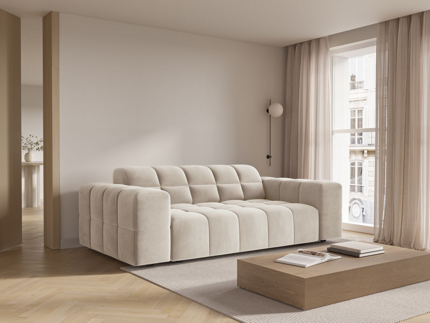 Cosmopolitan Design sammetssoffa, "Chicago", 2-sits, 178 × 102 × 78 cm, Bluvel, svarta plastben