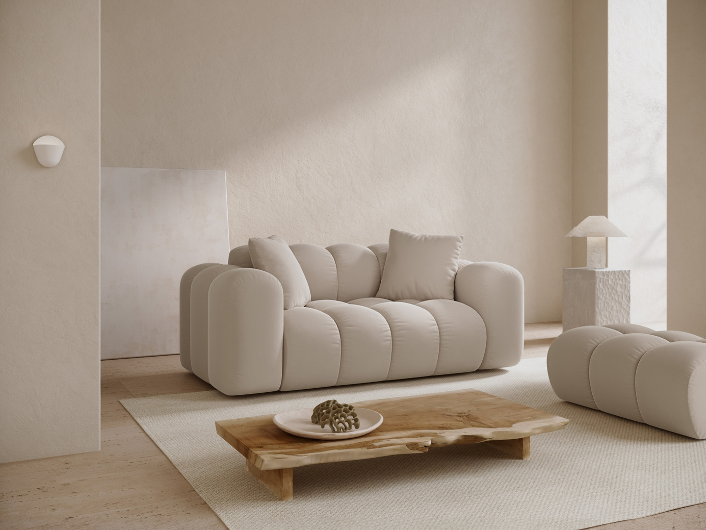Cosmopolitan Design sammetssoffa, "Treno", 2-sits, 180 × 94 × 70 cm, Bluvel, svarta plastben