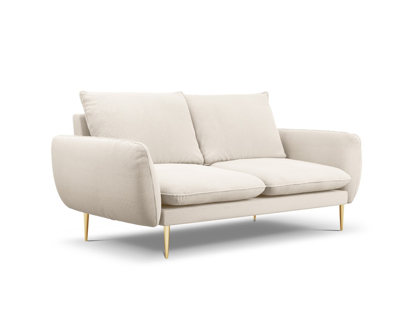 Cosmopolitan Design bouclésoffa, "Vienna", 2-sits, 160 × 92 × 95 cm, Ascot, guldfärgade metallben