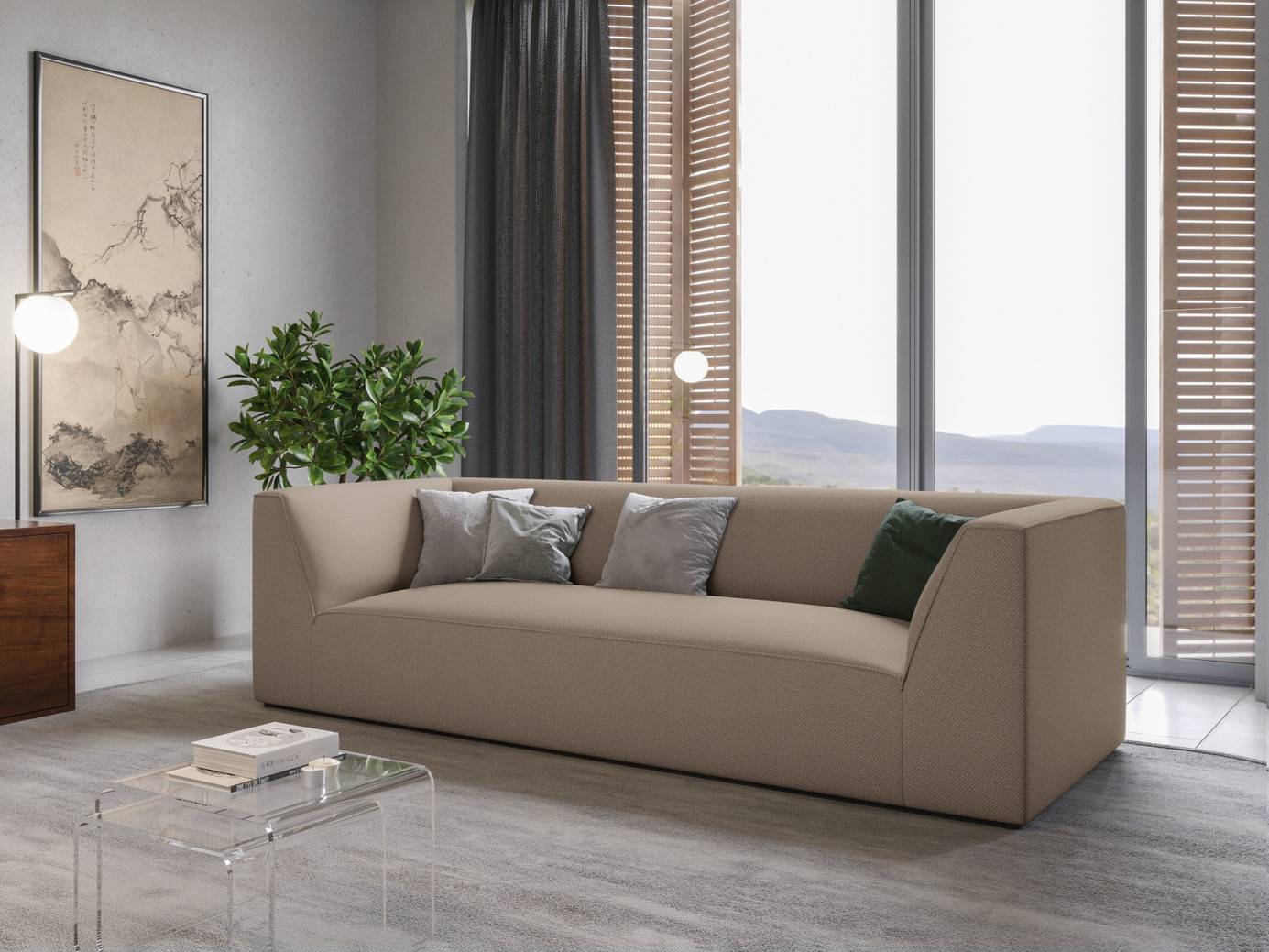 Cosmopolitan Design soffa, "Siena", 3-sits, 232 × 92 × 69 cm, Ottawa, svarta plastben