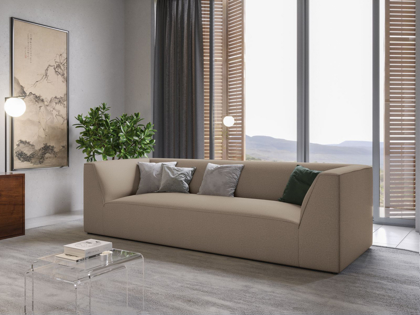 Cosmopolitan Design soffa, "Siena", 3-sits, 232 × 92 × 69 cm, Ottawa, svarta plastben