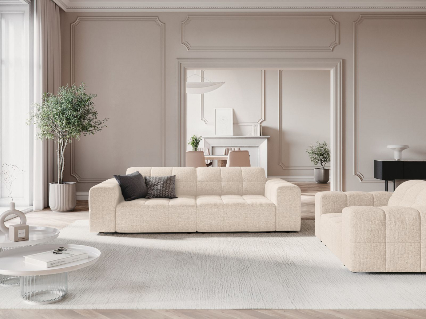 Cosmopolitan Design soffa, "Chicago", 3-sits, 212 × 102 × 78 cm, Haga, svarta plastben