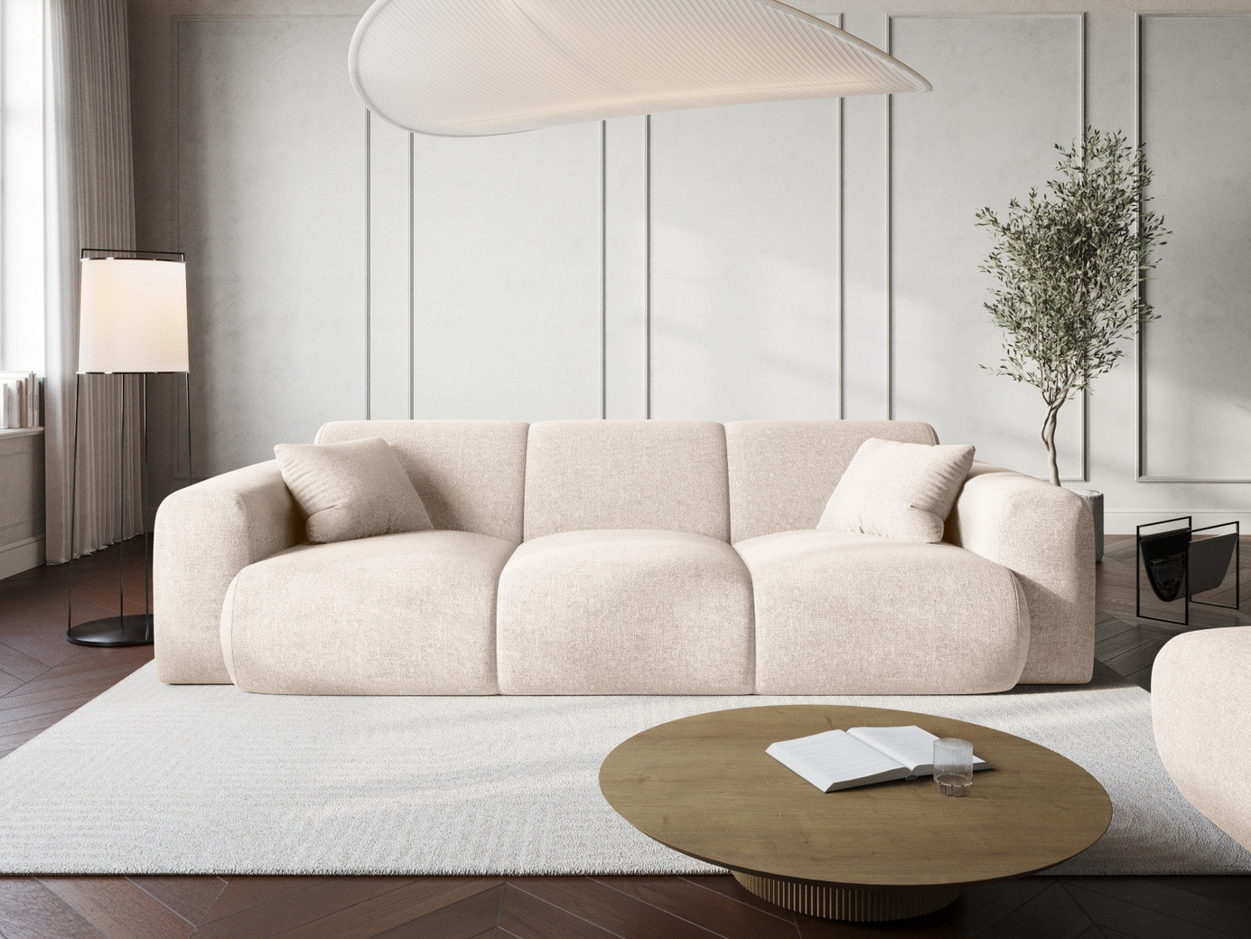 Cosmopolitan Design soffa, "Nolio", 3-sits, 235 × 95 × 72 cm, Haga, svarta plastben