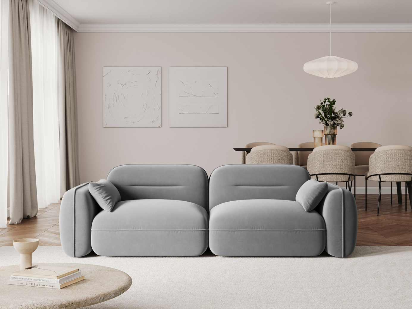 Cosmopolitan Design sammetsmodulsoffa, "Sydney", 3-sits, 230 × 90 × 70 cm, Casino, svarta plastben
