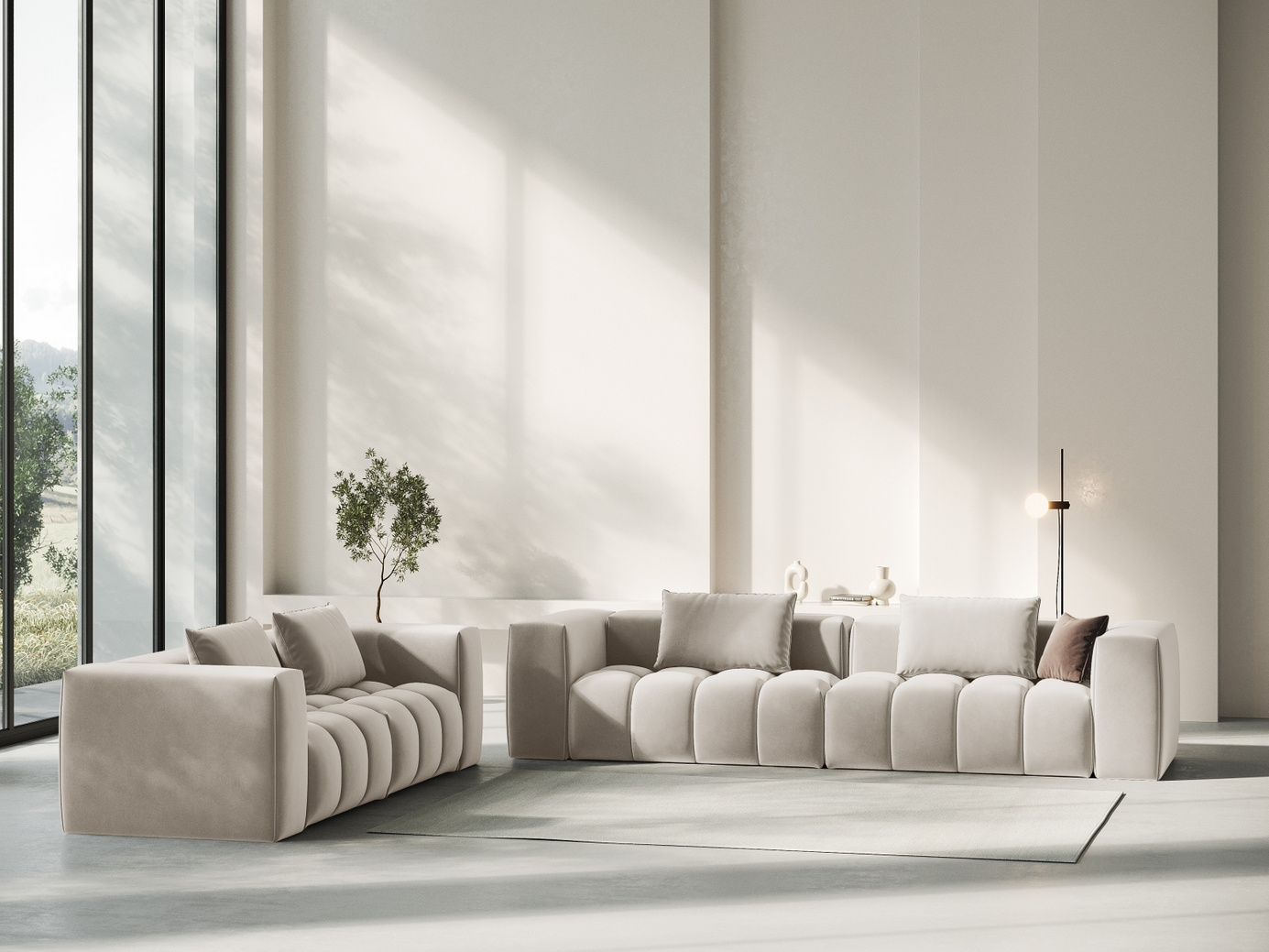 Cosmopolitan Design sammetsmodulsoffa, "Verona", 3-sits, 230 × 85 × 70 cm, Casino, svarta plastben
