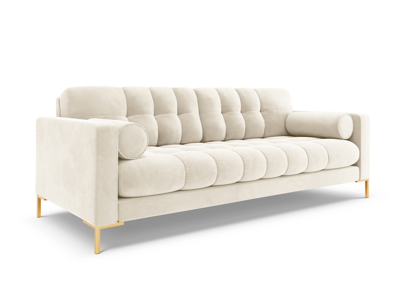 Cosmopolitan Design sammetssoffa, "Bali", 3-sits, 177 × 96 × 75 cm, Bluvel, guldfärgade metallben