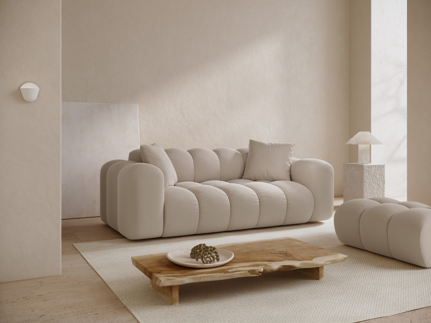 Cosmopolitan Design sammetssoffa, "Treno", 3-sits, 210 × 94 × 70 cm, Bluvel, svarta plastben