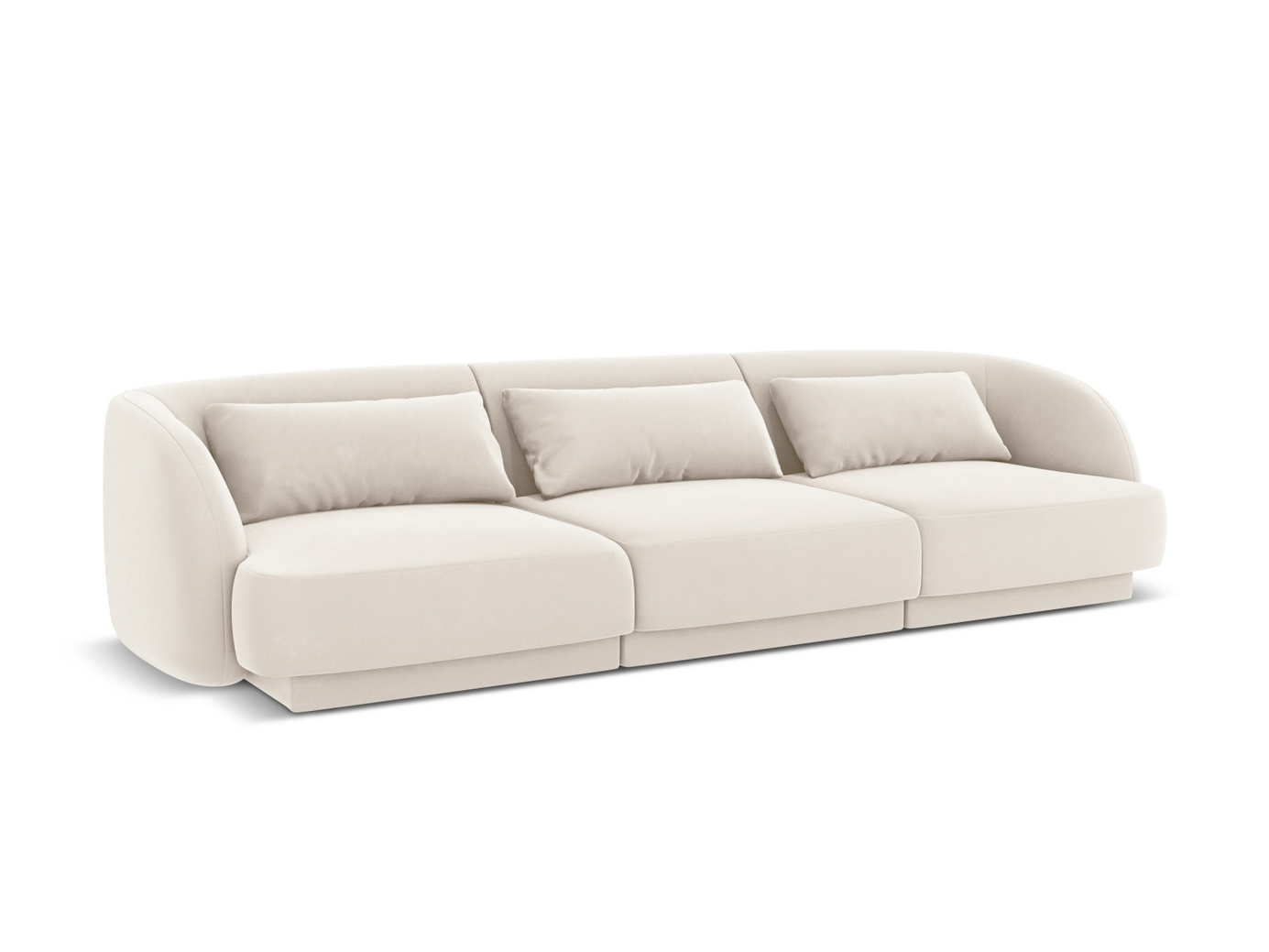 Cosmopolitan Design sammetssoffa, "Tulum", 3-sits, 255 × 90 × 70 cm, Bluvel, svarta plastben