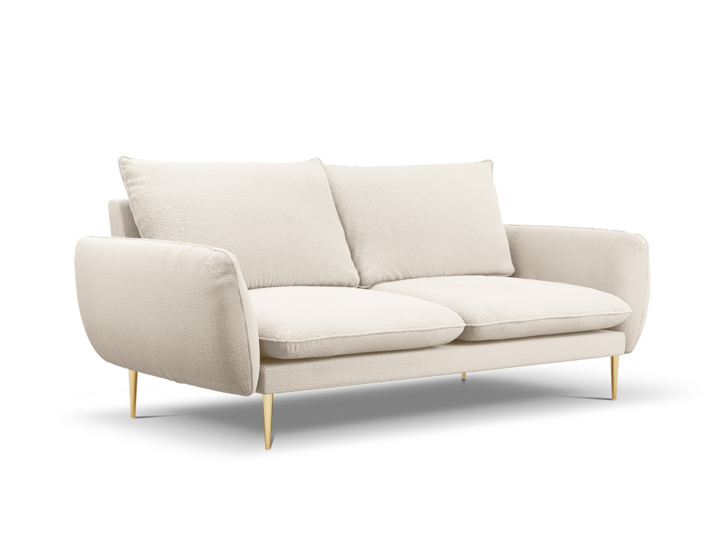Cosmopolitan Design bouclésoffa, "Vienna", 3-sits, 200 × 92 × 95 cm, Ascot, guldfärgade metallben