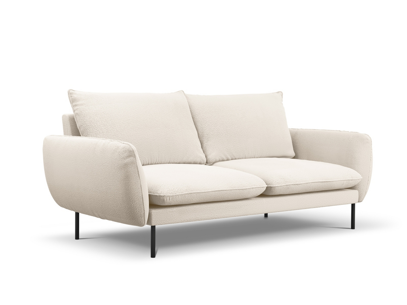 Cosmopolitan Design bouclésoffa, "Vienna", 3-sits, 200 × 92 × 95 cm, Ascot, svarta metallben