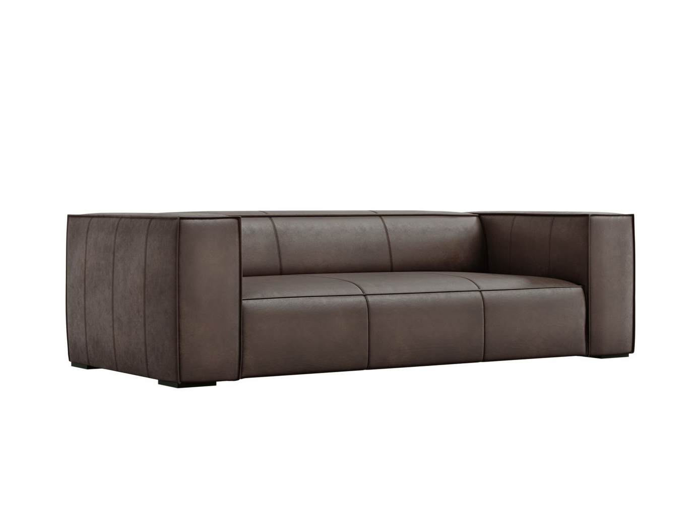 Cosmopolitan Design äkta läder soffa, "Turin", 3-sits, 227 × 100 × 68 cm, Granada, ben i svart bok