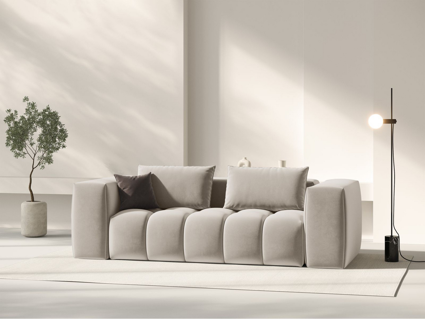 Cosmopolitan Design sammetsmodulsoffa, "Verona", 3-sits, 200 × 85 × 70 cm, Casino, svarta plastben