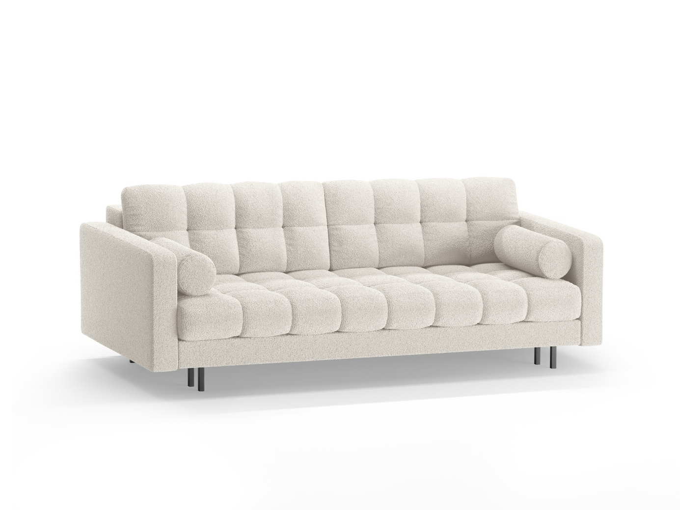 Cosmopolitan Design bouclébäddsoffa med förvaring, "Bali", 3-sits, 222 × 84 × 105 cm, Baloo, svarta metallben