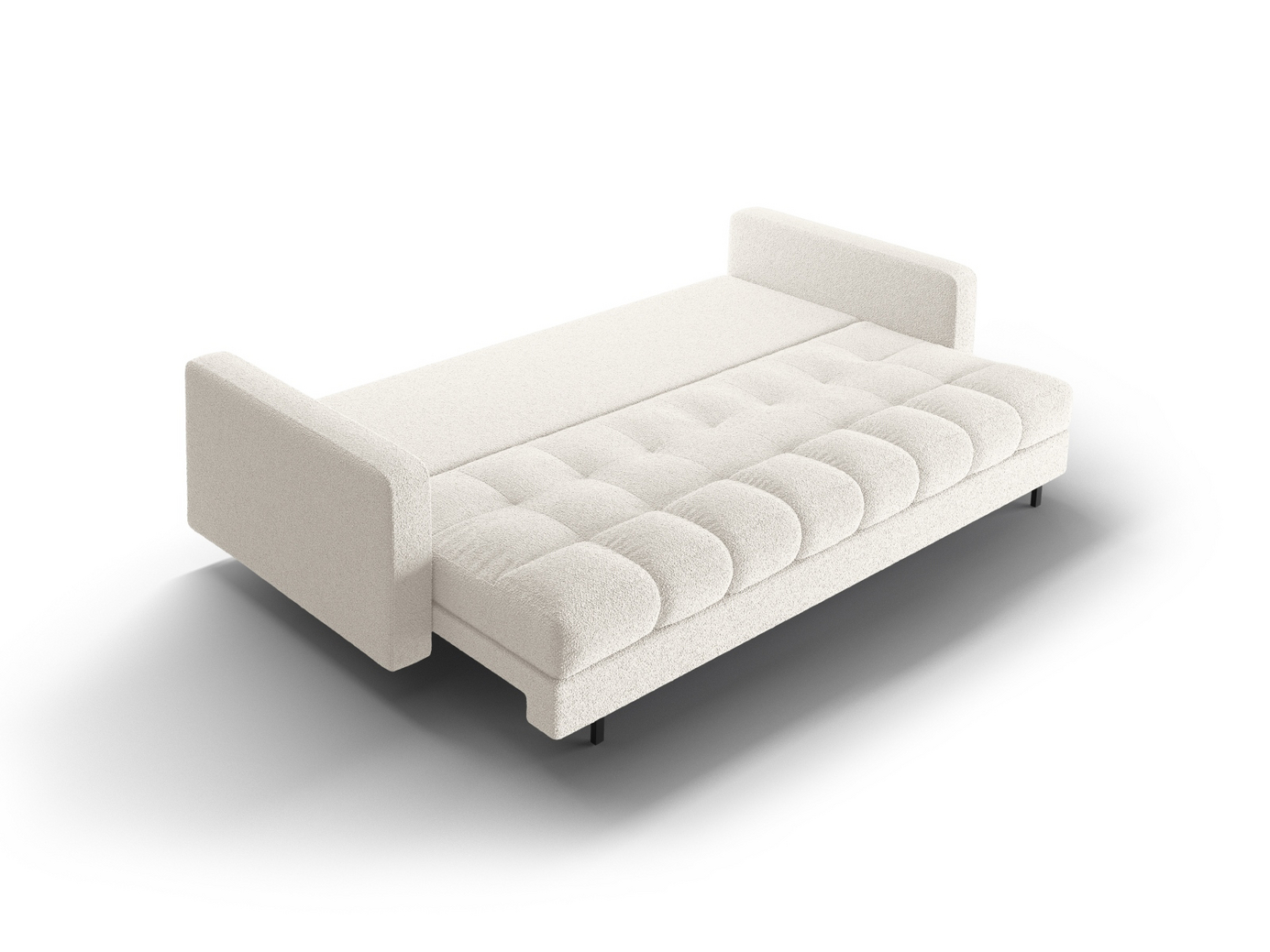 Cosmopolitan Design bouclébäddsoffa med förvaring, "Bali", 3-sits, 222 × 84 × 105 cm, Baloo, svarta metallben