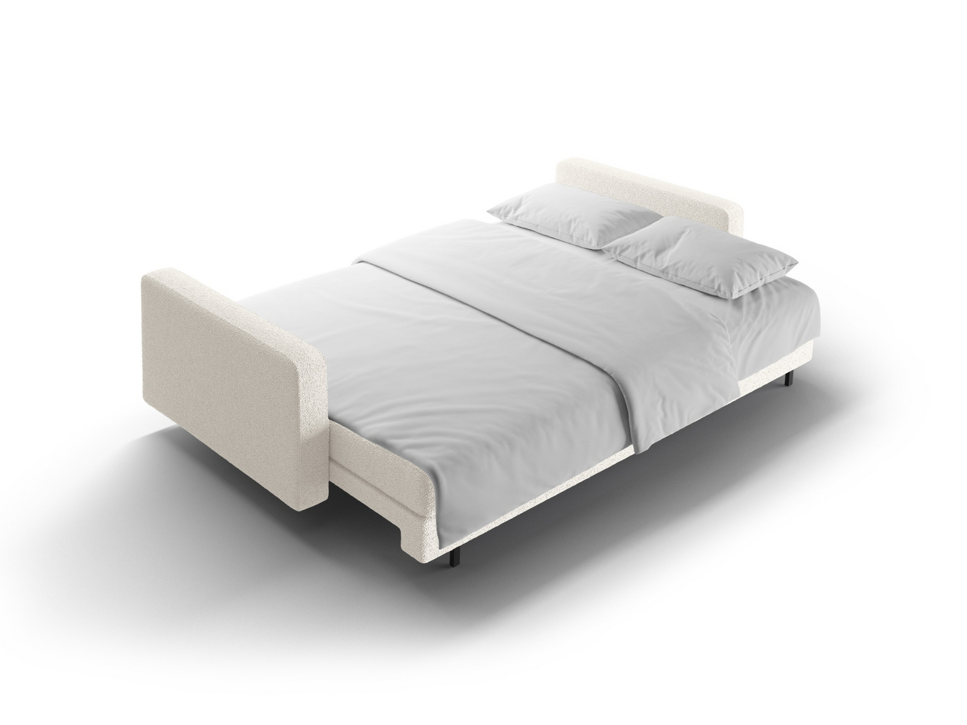Cosmopolitan Design bouclébäddsoffa med förvaring, "Bali", 3-sits, 222 × 84 × 105 cm, Baloo, svarta metallben