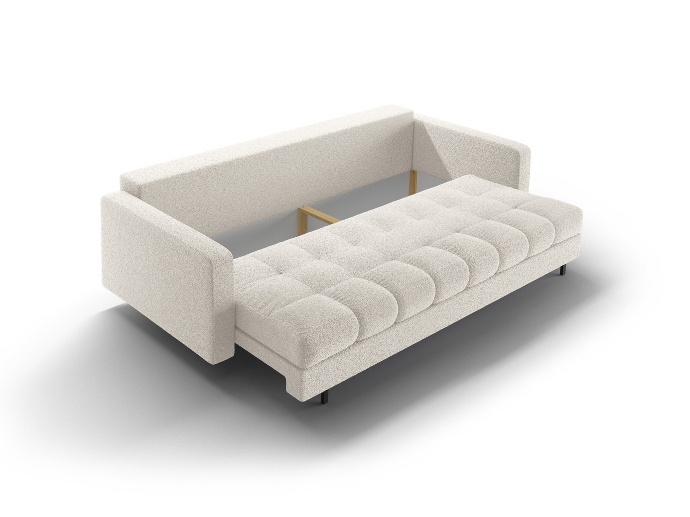 Cosmopolitan Design bouclébäddsoffa med förvaring, "Bali", 3-sits, 222 × 84 × 105 cm, Baloo, svarta metallben