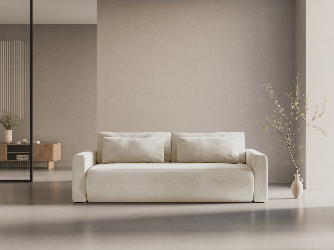 Cosmopolitan Design sammetsbäddsoffa med förvaring, "Belfast", 3-sits, 238 × 105 × 84 cm, Magic Velvet, svarta plastben
