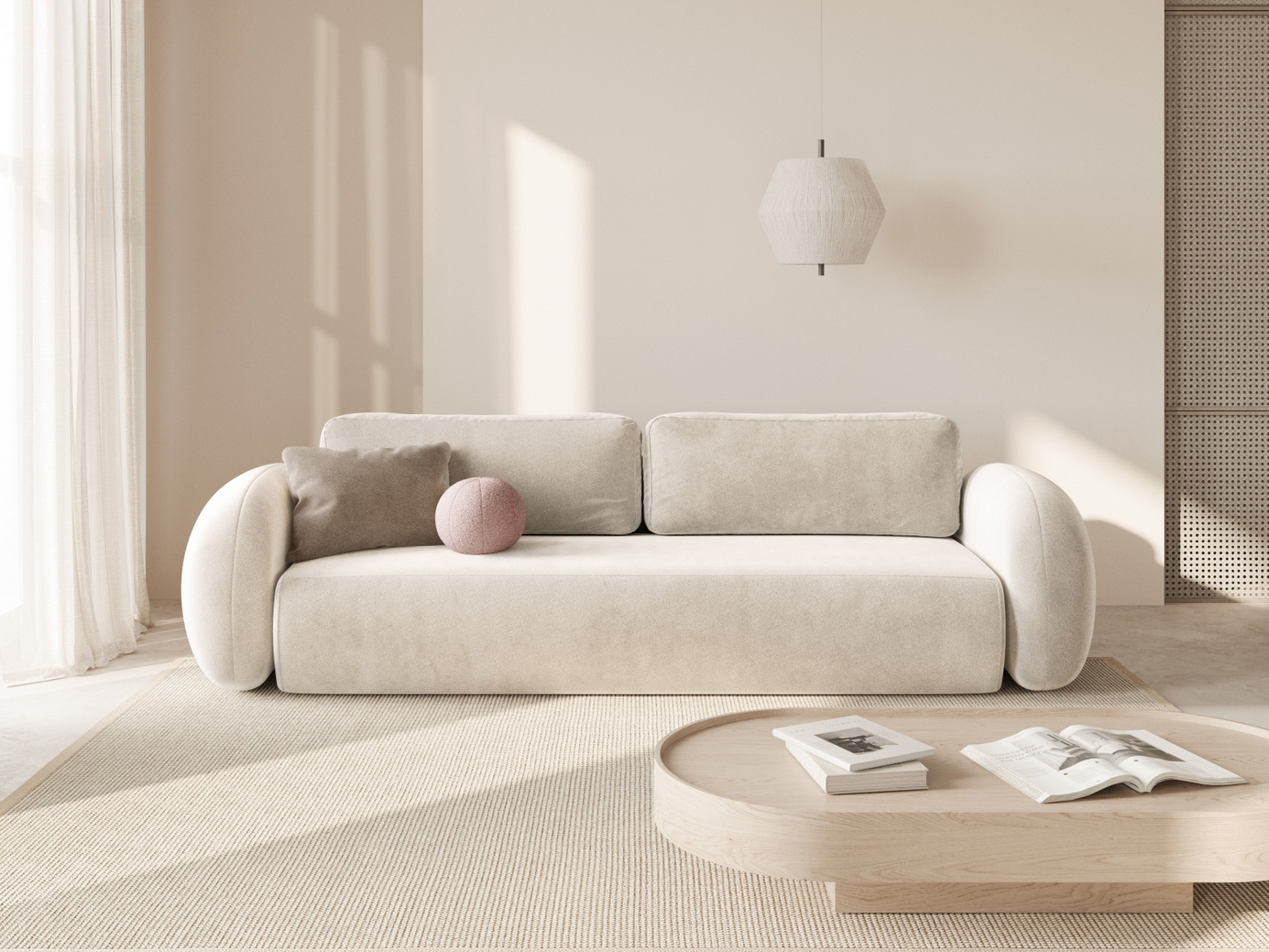 Cosmopolitan Design sammetsbäddsoffa med förvaring, "Tonale", 3-sits, 262 × 105 × 88 cm, Magic Velvet, svarta plastben