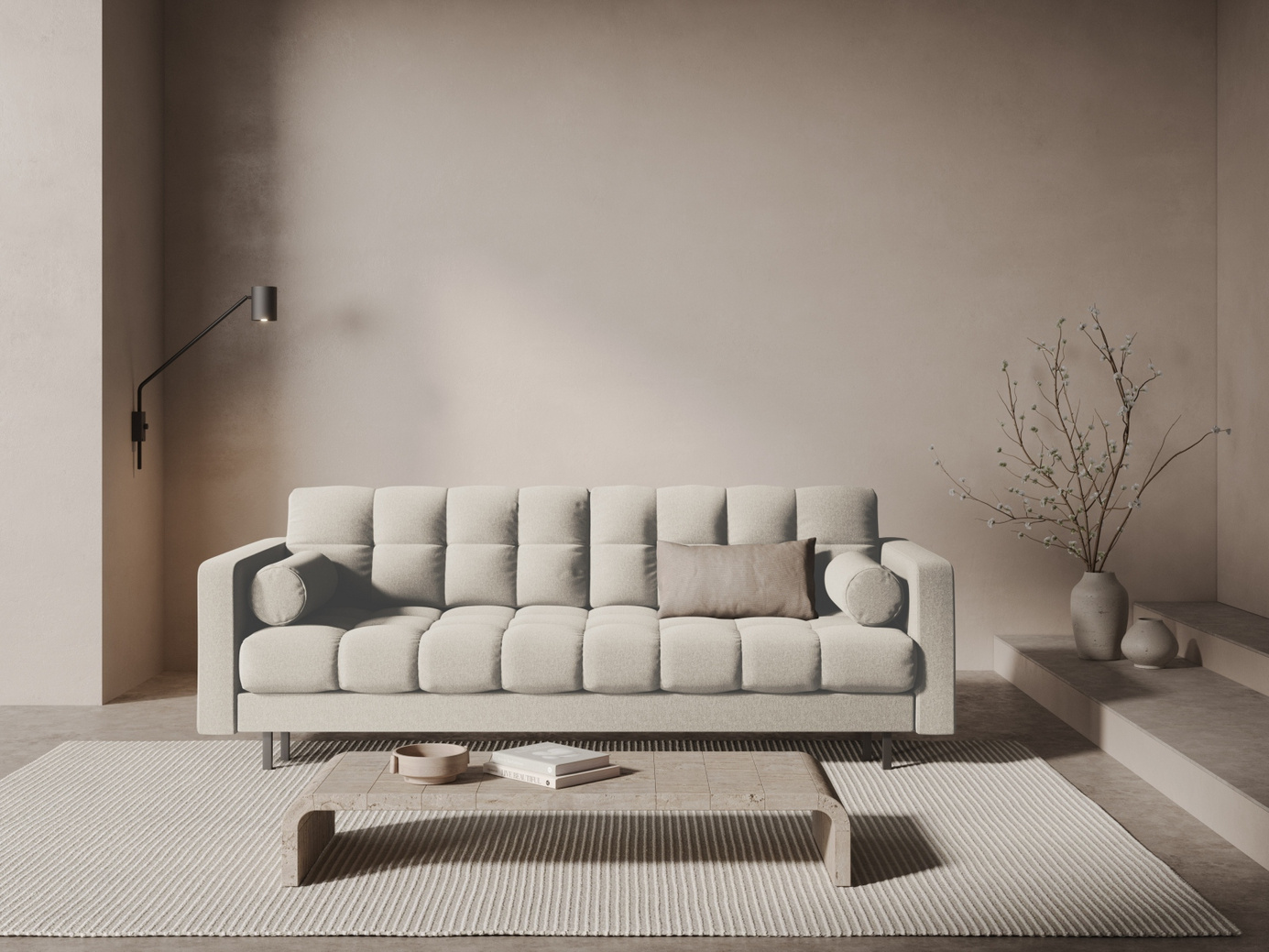 Cosmopolitan Design bäddsoffa med förvaring, "Bali", 3-sits, 222 × 84 × 105 cm, Neve, svarta metallben