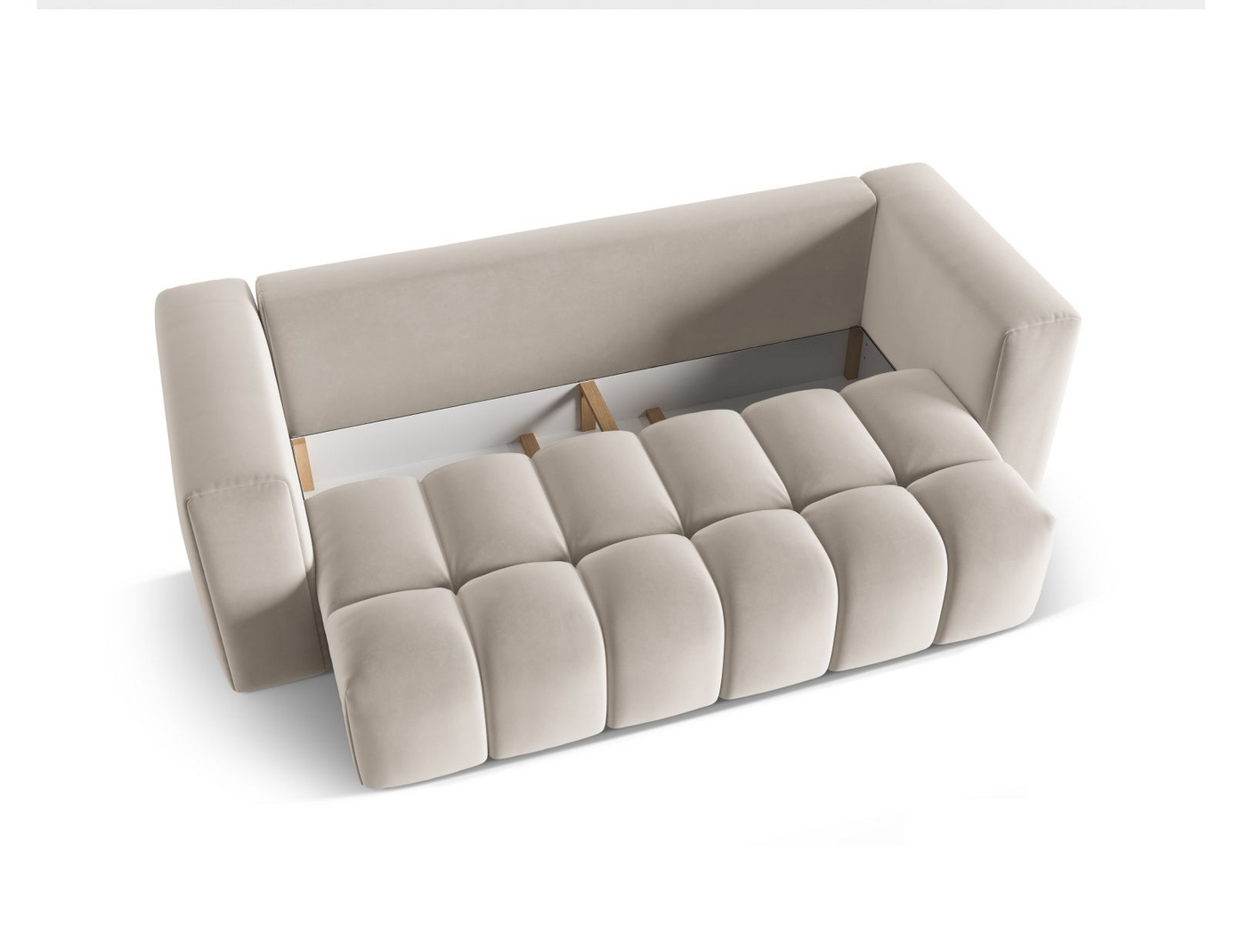 Cosmopolitan Design sammetsbäddsoffa med förvaring, "Verona", 3-sits, 252 × 98 × 85 cm, Casino, svarta plastben