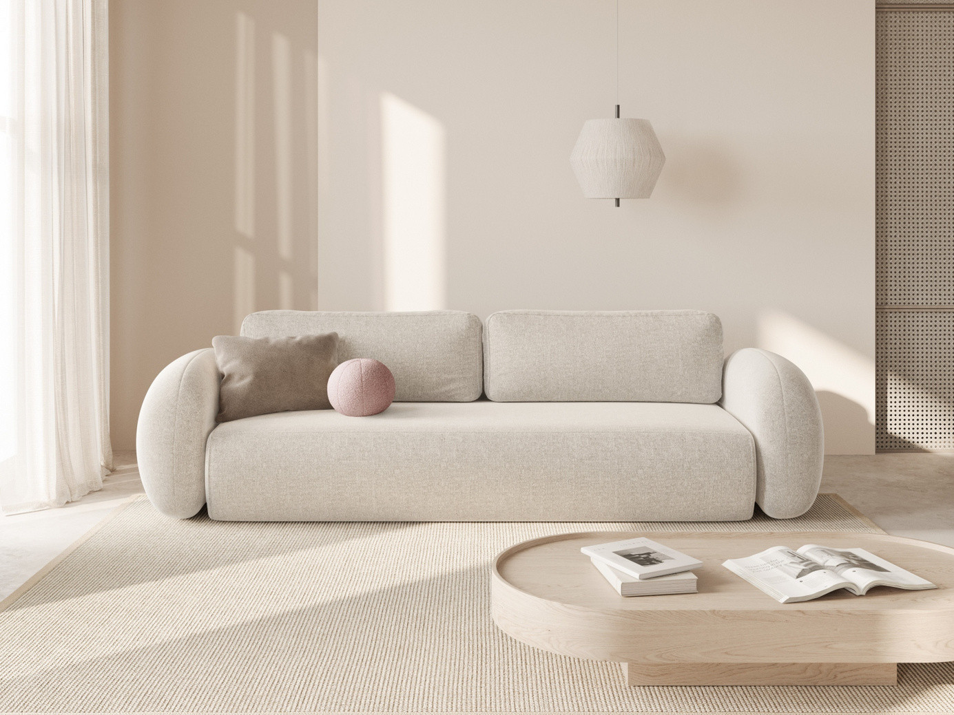 Cosmopolitan Design bäddsoffa med förvaring, "Tonale", 3-sits, 262 × 105 × 88 cm, Eden 10, svarta plastben