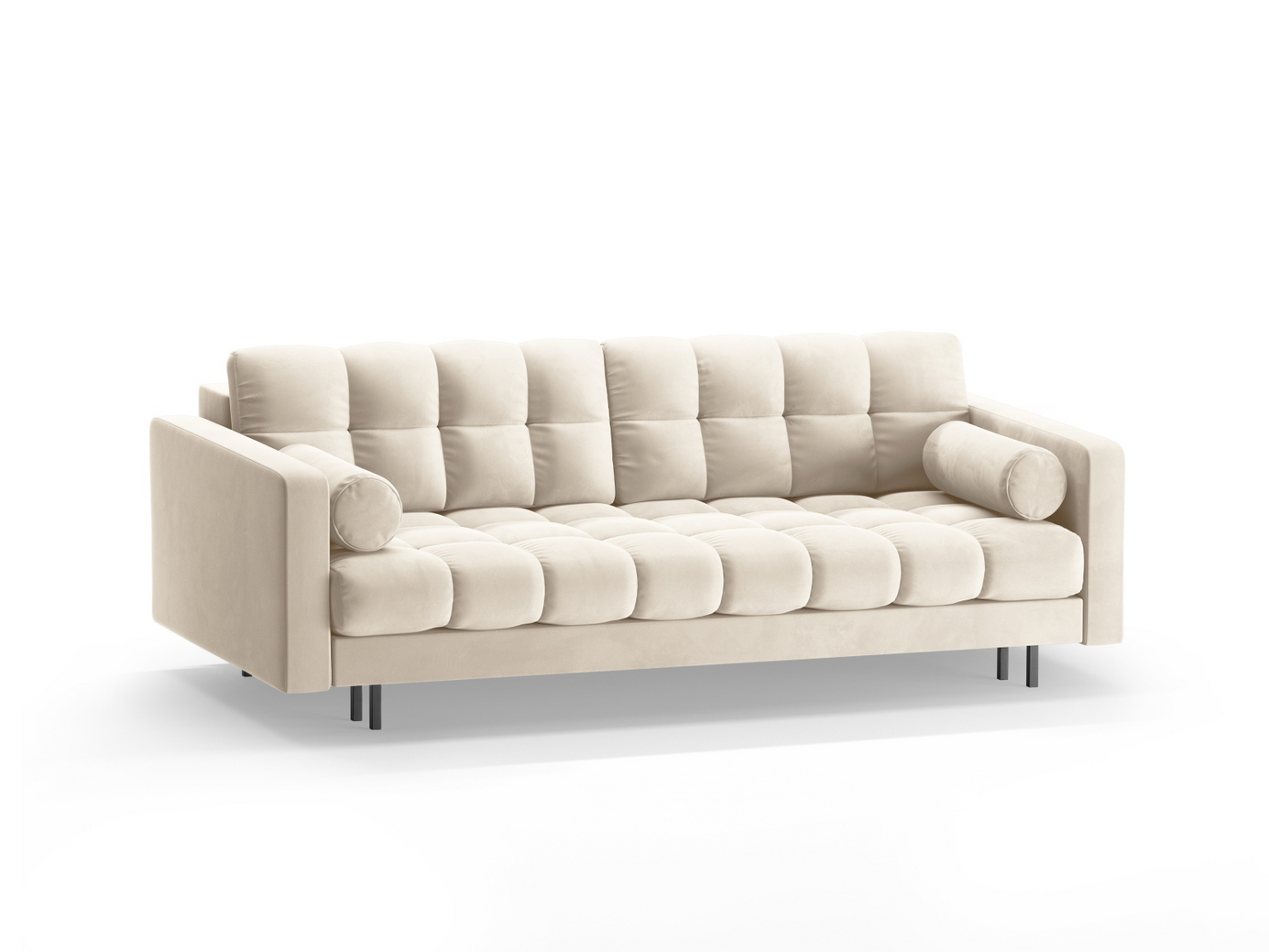 Cosmopolitan Design sammetsbäddsoffa med förvaring, "Bali", 3-sits, 222 × 84 × 105 cm, Bluvel, svarta metallben