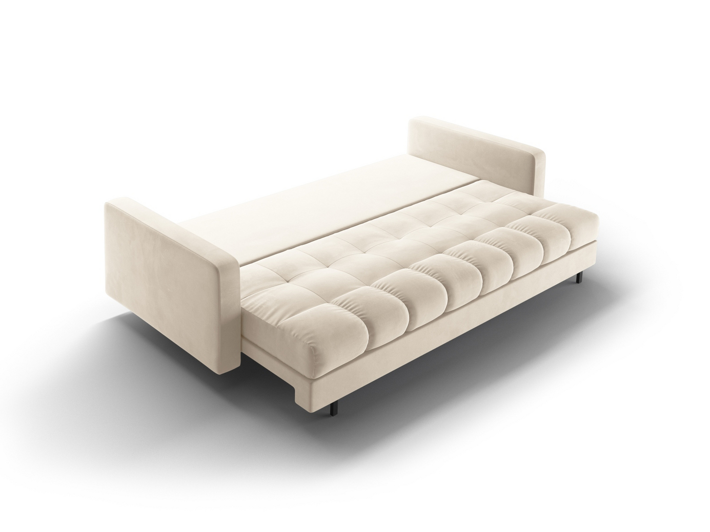 Cosmopolitan Design sammetsbäddsoffa med förvaring, "Bali", 3-sits, 222 × 84 × 105 cm, Bluvel, svarta metallben