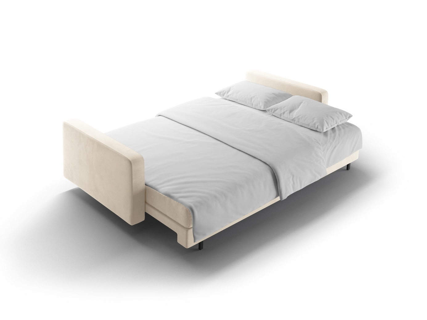Cosmopolitan Design sammetsbäddsoffa med förvaring, "Bali", 3-sits, 222 × 84 × 105 cm, Bluvel, svarta metallben