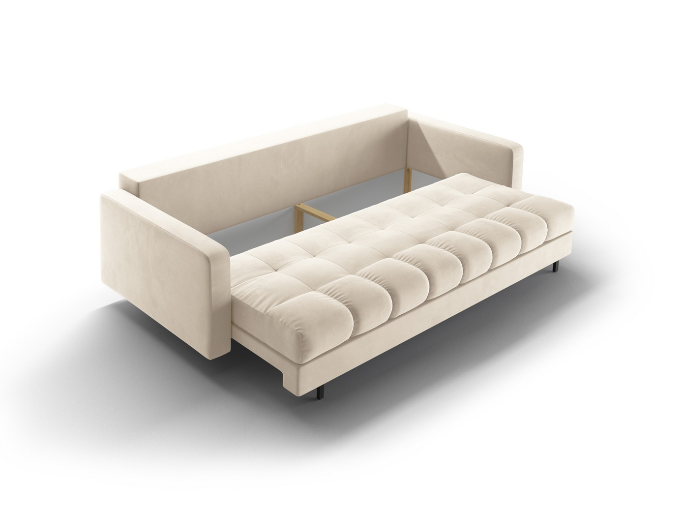 Cosmopolitan Design sammetsbäddsoffa med förvaring, "Bali", 3-sits, 222 × 84 × 105 cm, Bluvel, svarta metallben
