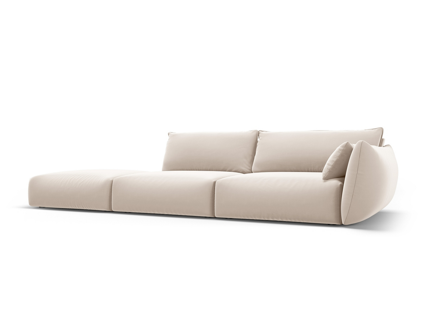 Cosmopolitan Design vänstervänd sammetssoffa, "Matera", 4-sits, 264 × 110 × 85 cm, Salvador, svarta plastben