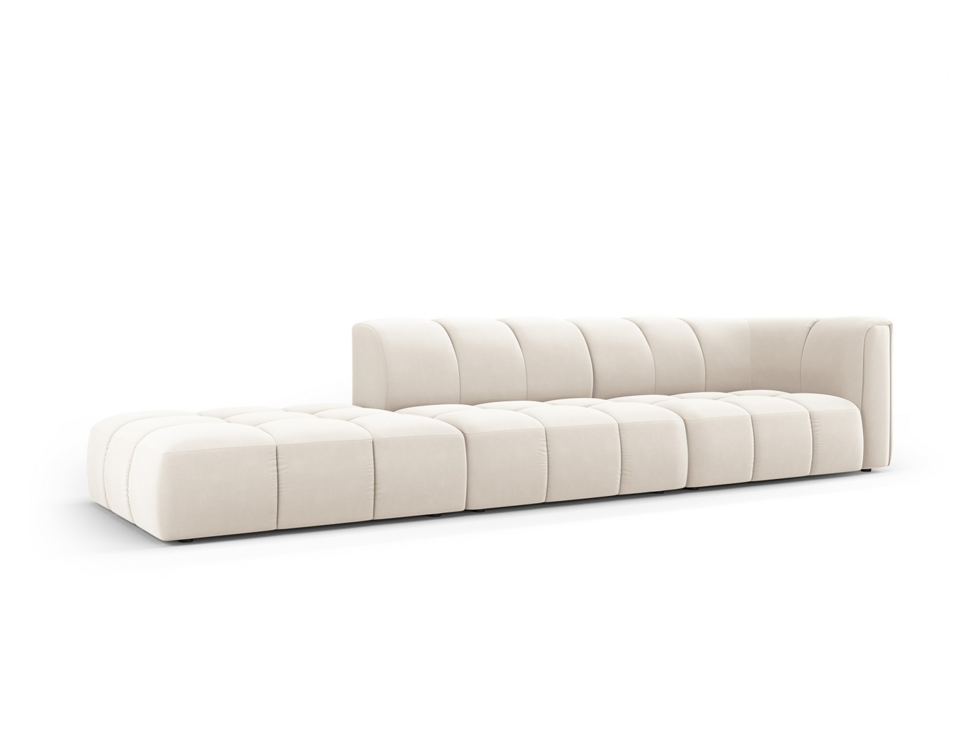 Cosmopolitan Design vänstervänd sammetsmodulsoffa, "Moritz", 4-sits, 293 × 96 × 70 cm, Bluvel, svarta plastben