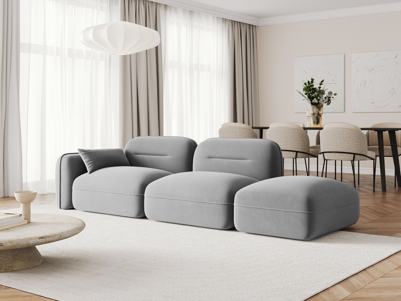 Cosmopolitan Design högervänd sammetsmodulsoffa, "Sydney", 3-sits, 295 × 90 × 70 cm, Casino, svarta plastben