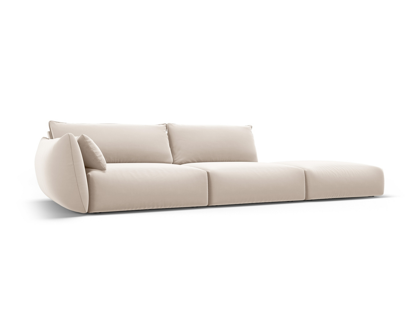 Cosmopolitan Design högervänd sammetssoffa, "Matera", 4-sits, 264 × 110 × 85 cm, Salvador, svarta plastben