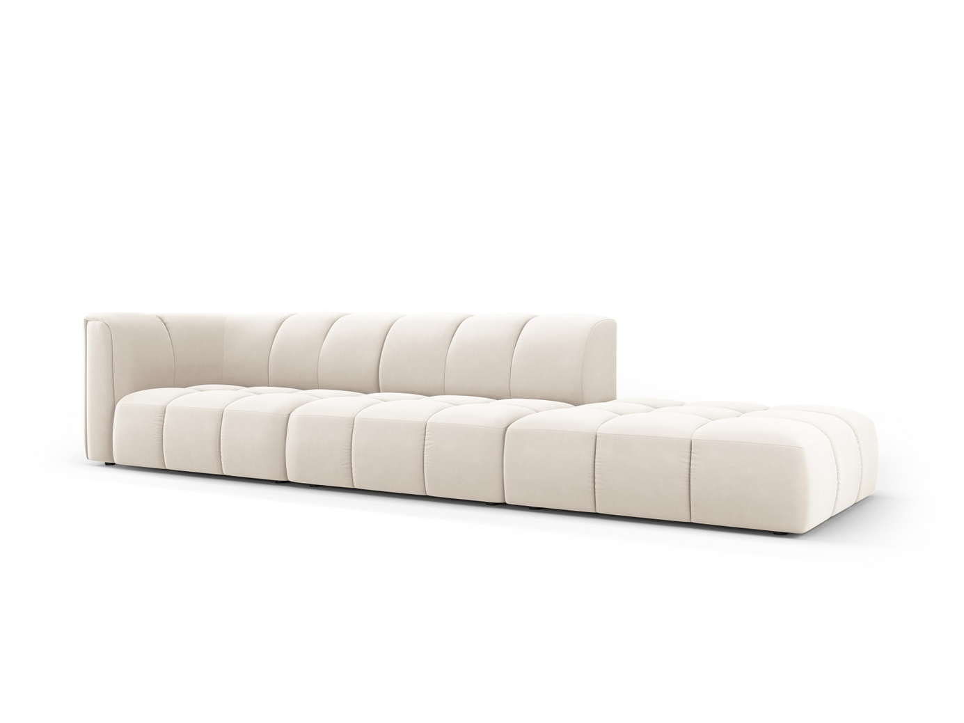 Cosmopolitan Design högervänd sammetsmodulsoffa, "Moritz", 4-sits, 293 × 96 × 70 cm, Bluvel, svarta plastben