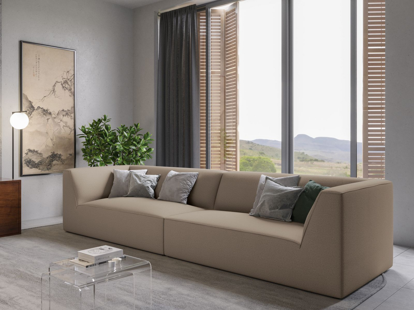 Cosmopolitan Design soffa, "Siena", 4-sits, 302 × 93 × 69 cm, Ottawa, svarta plastben