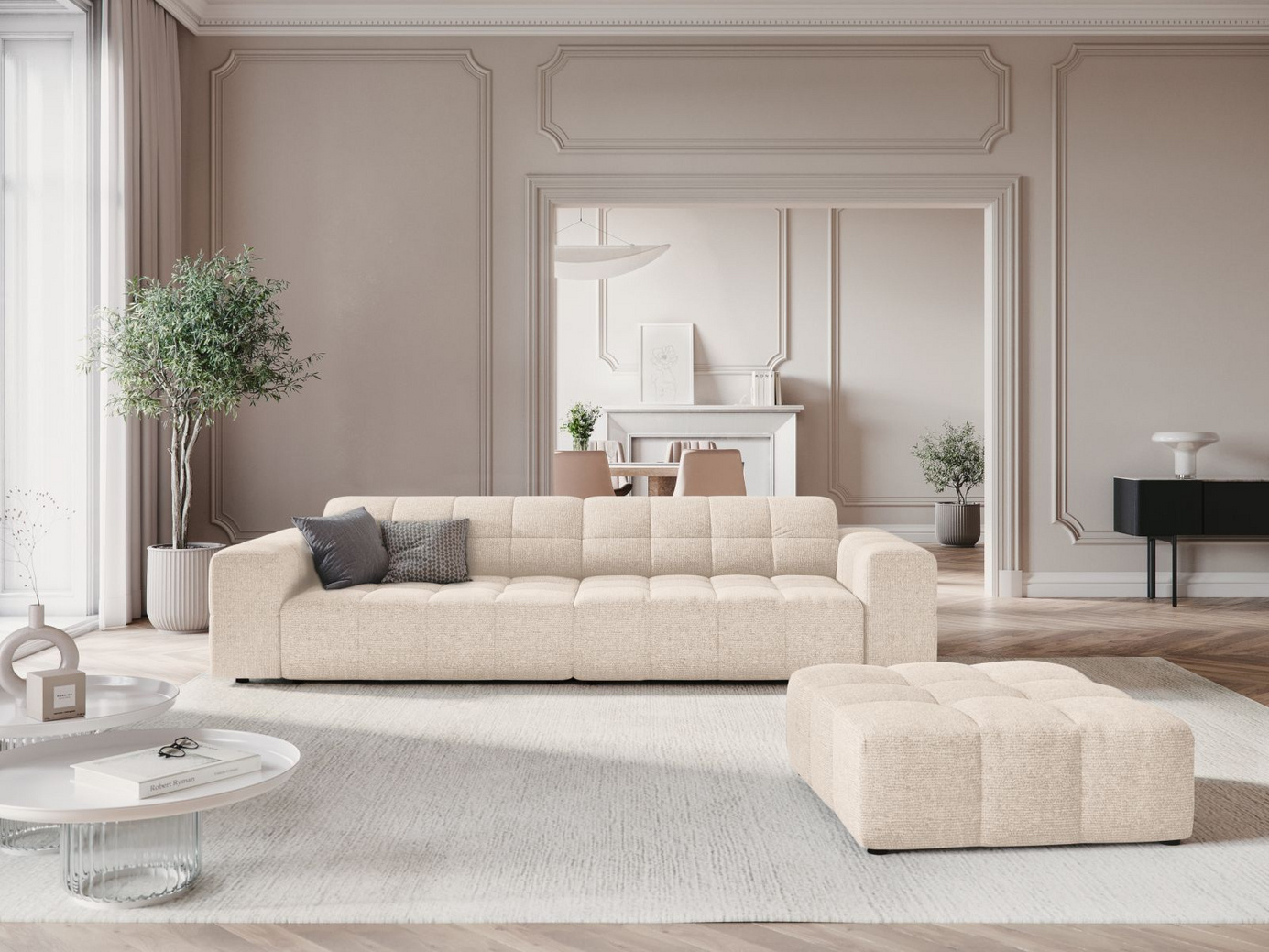 Cosmopolitan Design soffa, "Chicago", 4-sits, 252 × 102 × 78 cm, Haga, svarta plastben